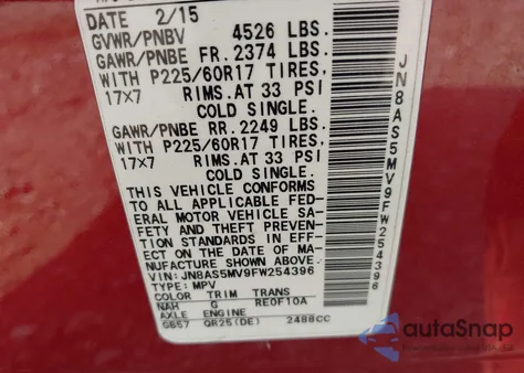 2015 Nissan Rogue Select S from USA, damaged, VIN JN8AS5MV9FW254396